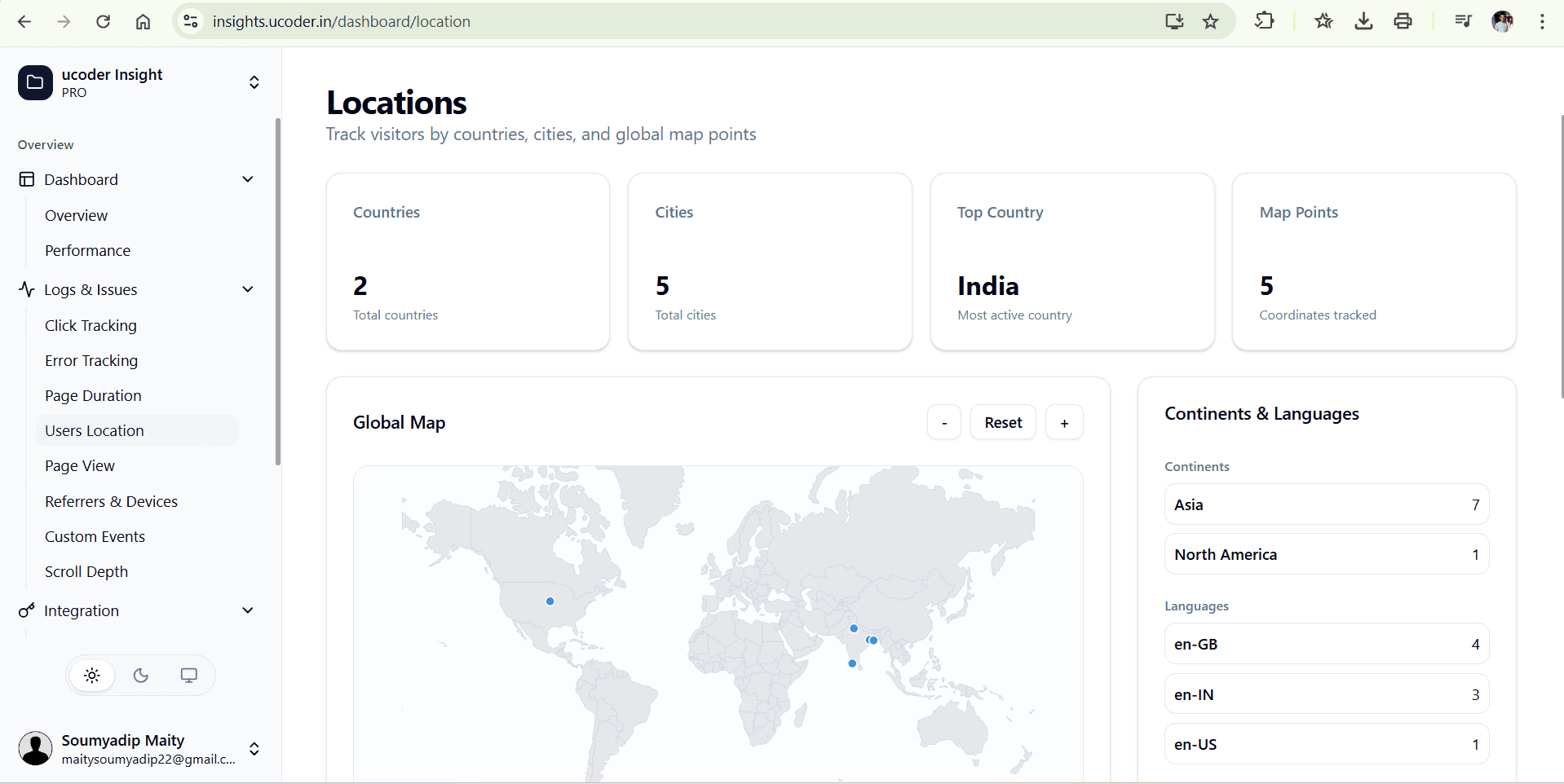Geographic coordinates map of visitor locations